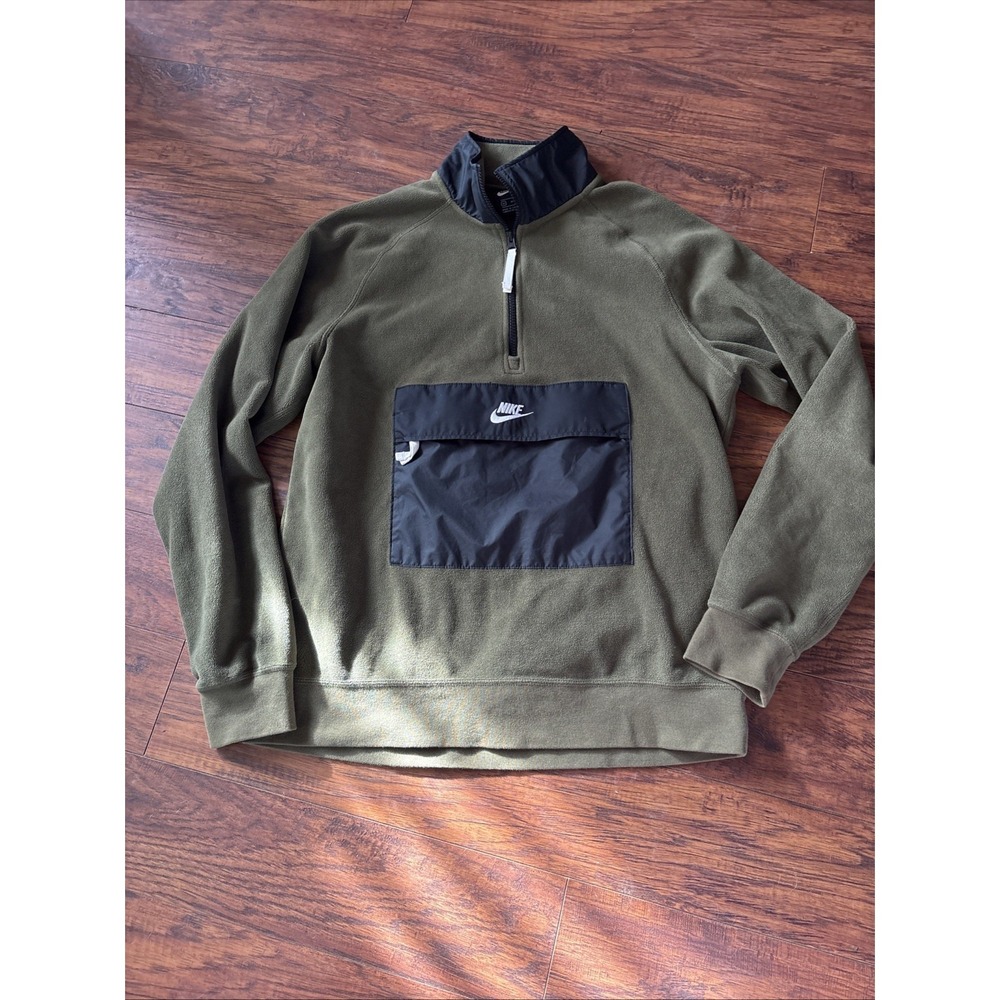 Nike Fleece 1/4 Zip Pullover Sweatshirt Green Pocket Mens Fleece Medium